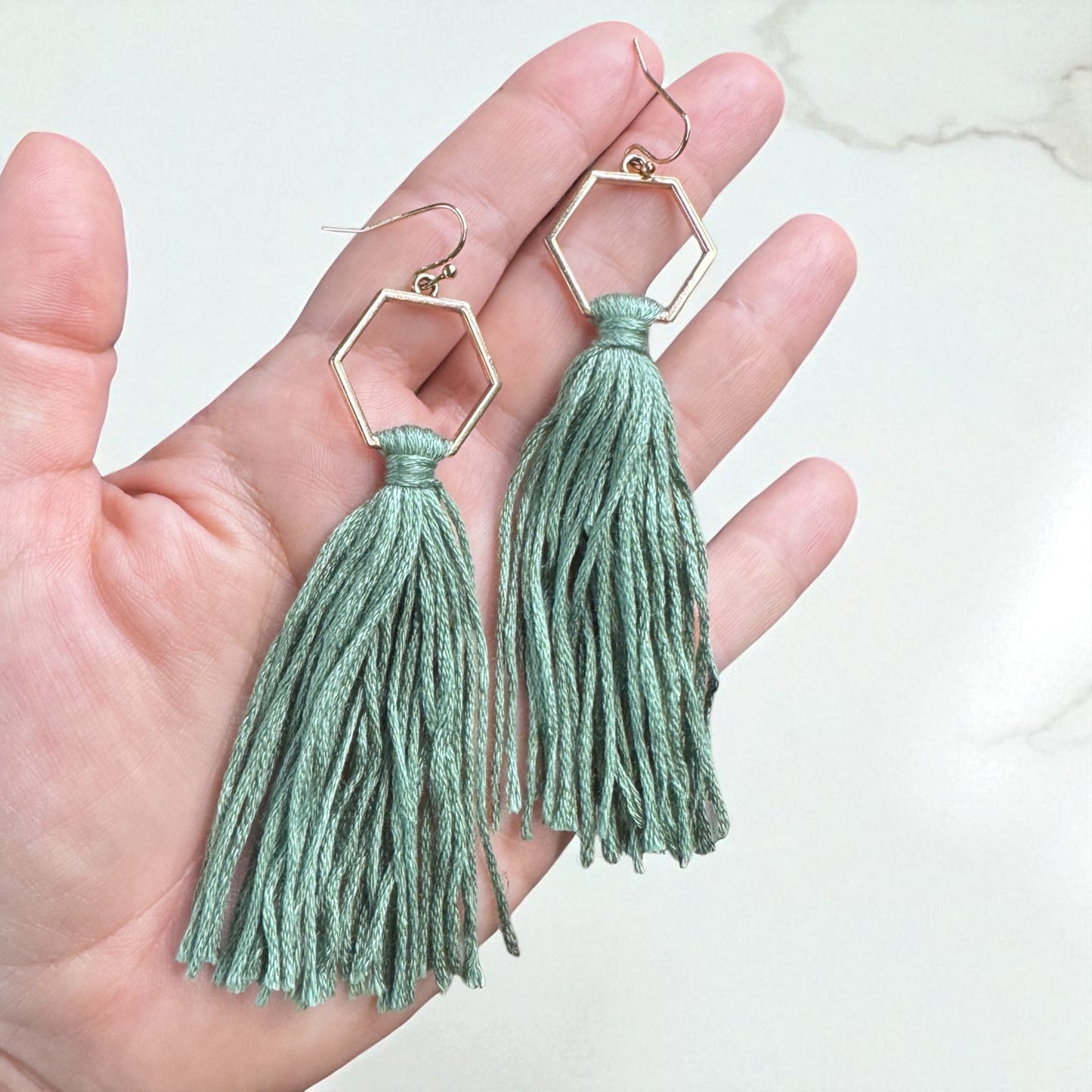 Boho Tassel Dangle Earrings – Sage Green or Black | Western Chic Jewelry