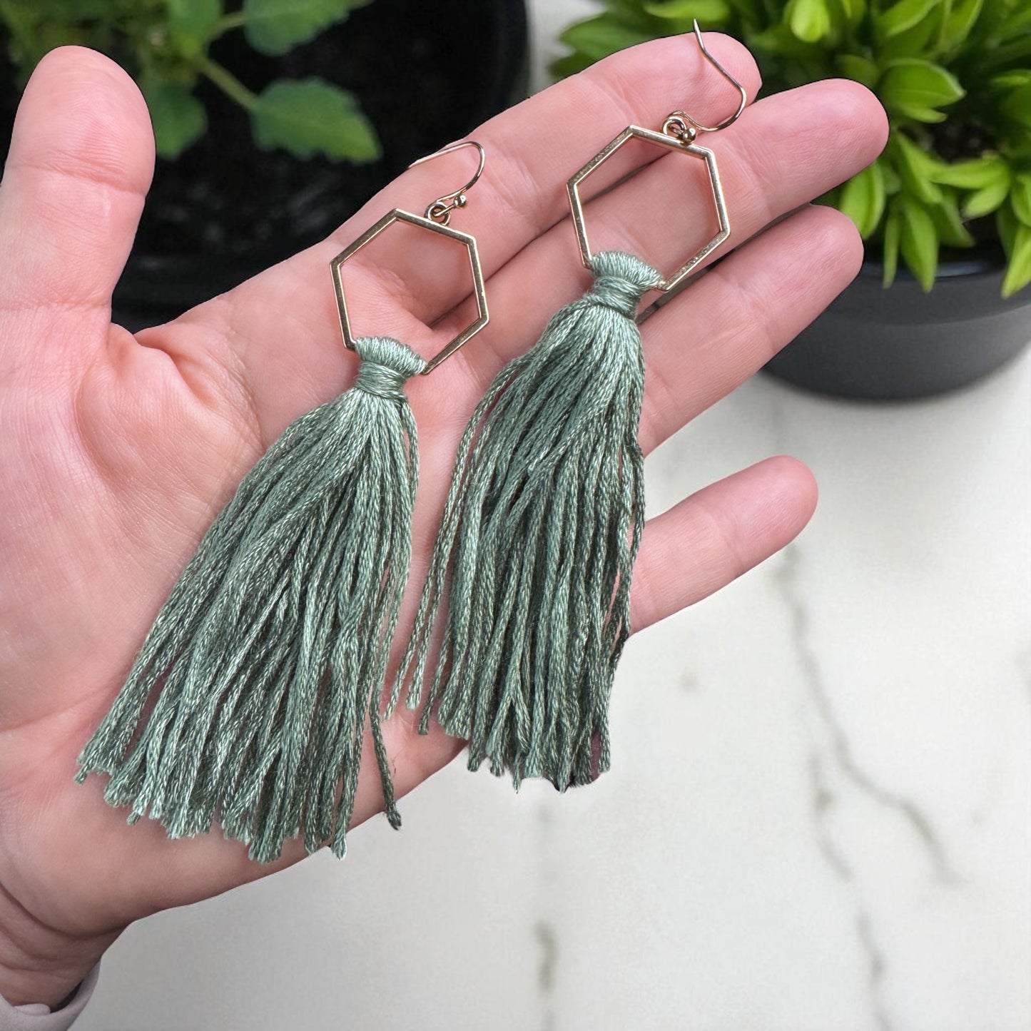 Boho Tassel Dangle Earrings – Sage Green or Black | Western Chic Jewelry