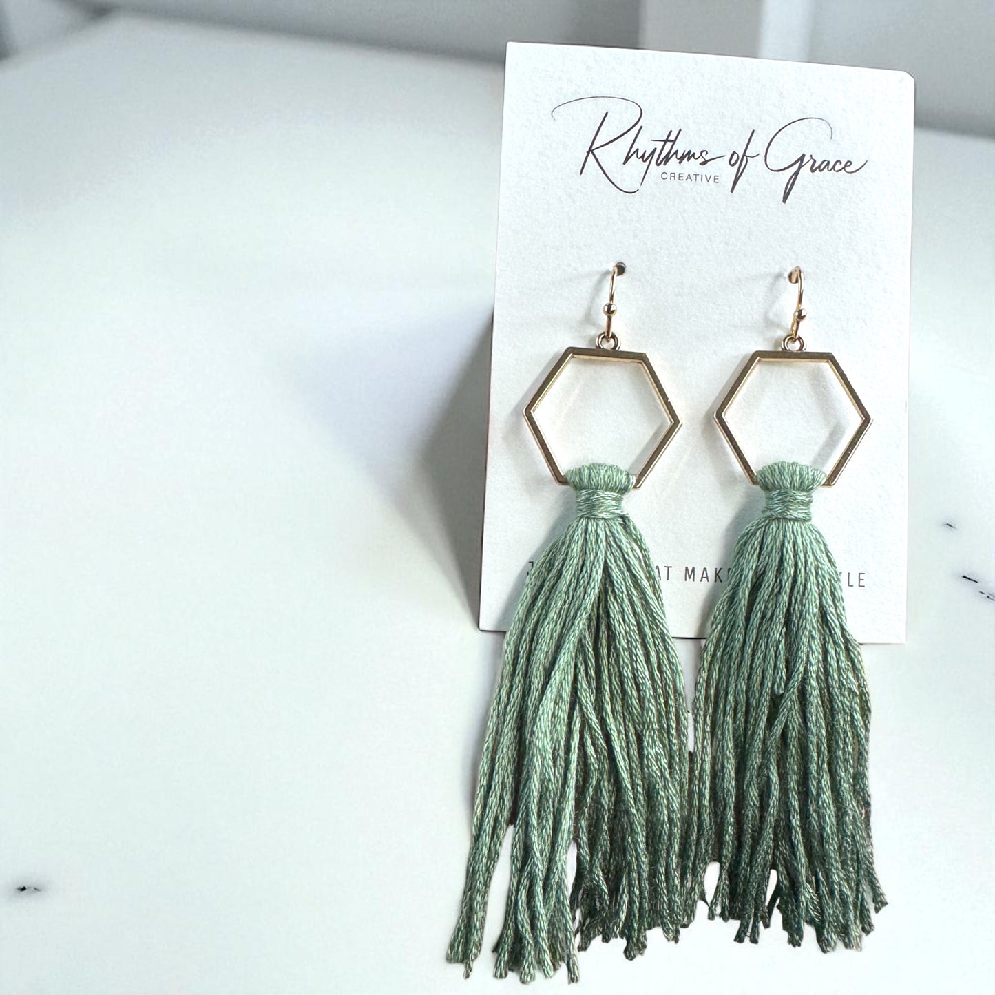 Boho Tassel Dangle Earrings – Sage Green or Black | Western Chic Jewelry