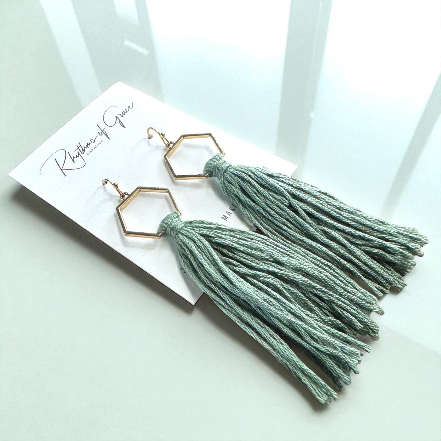 Boho Tassel Dangle Earrings – Sage Green or Black | Western Chic Jewelry