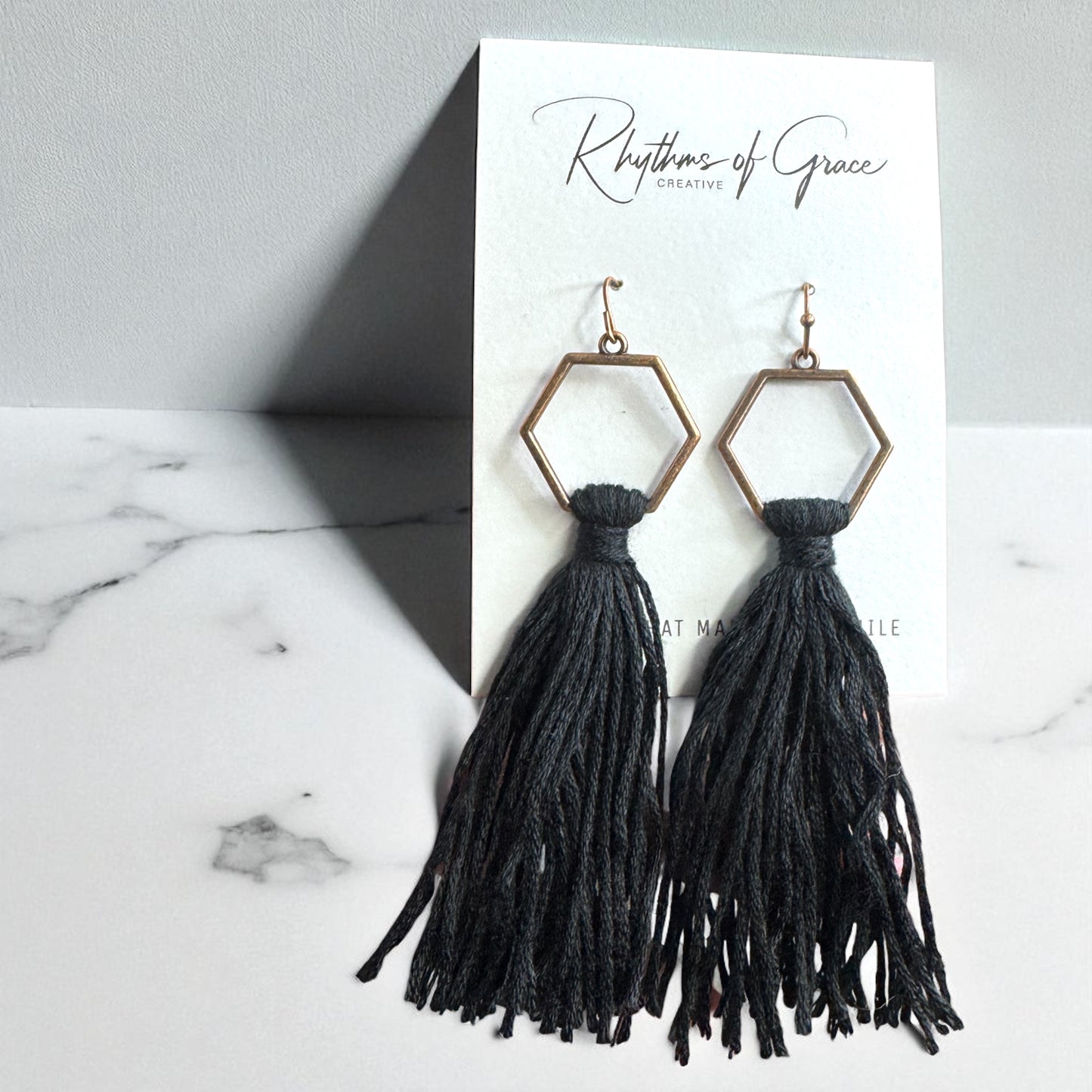 Boho Tassel Dangle Earrings – Sage Green or Black | Western Chic Jewelry