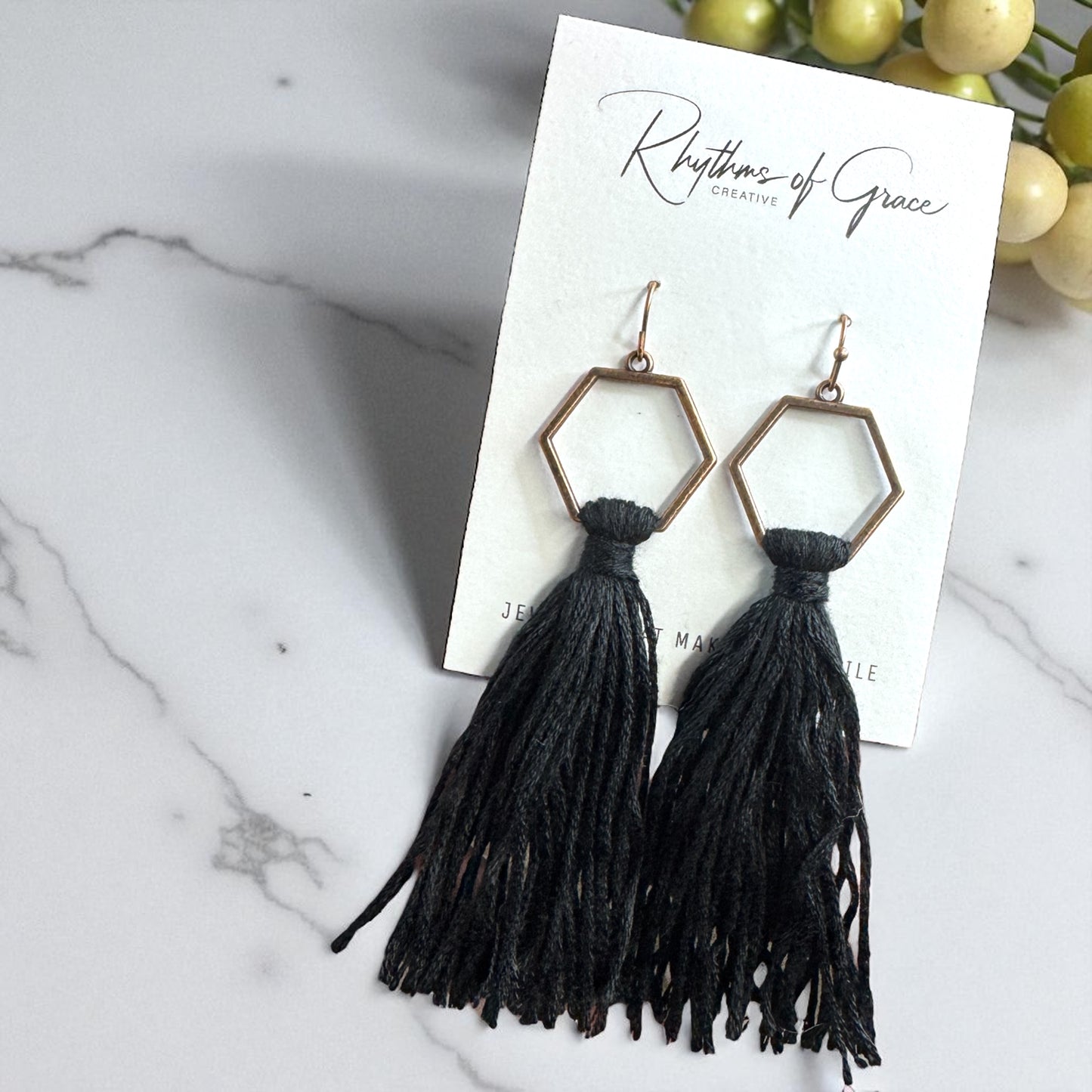 Boho Tassel Dangle Earrings – Sage Green or Black | Western Chic Jewelry