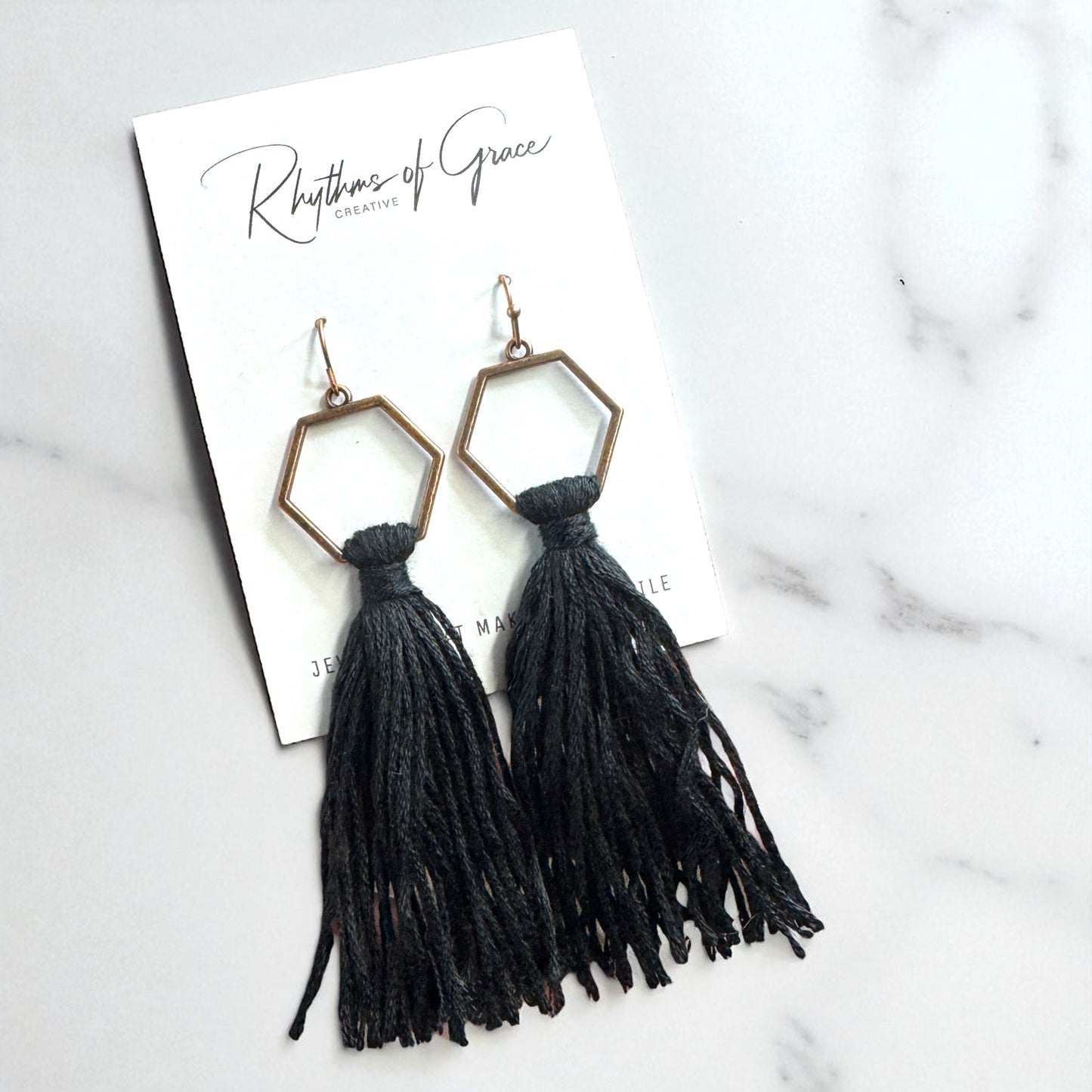 Boho Tassel Dangle Earrings – Sage Green or Black | Western Chic Jewelry