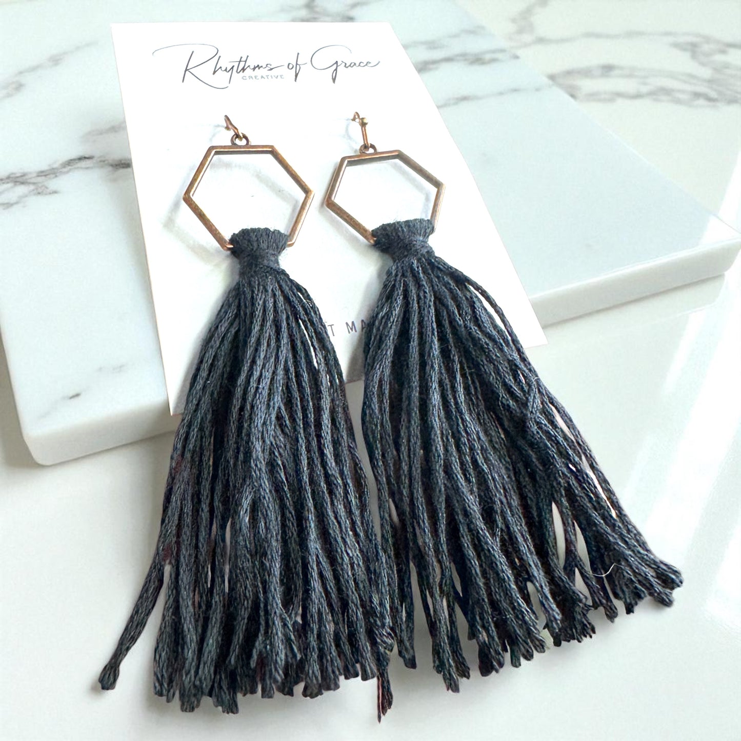 Boho Tassel Dangle Earrings – Sage Green or Black | Western Chic Jewelry