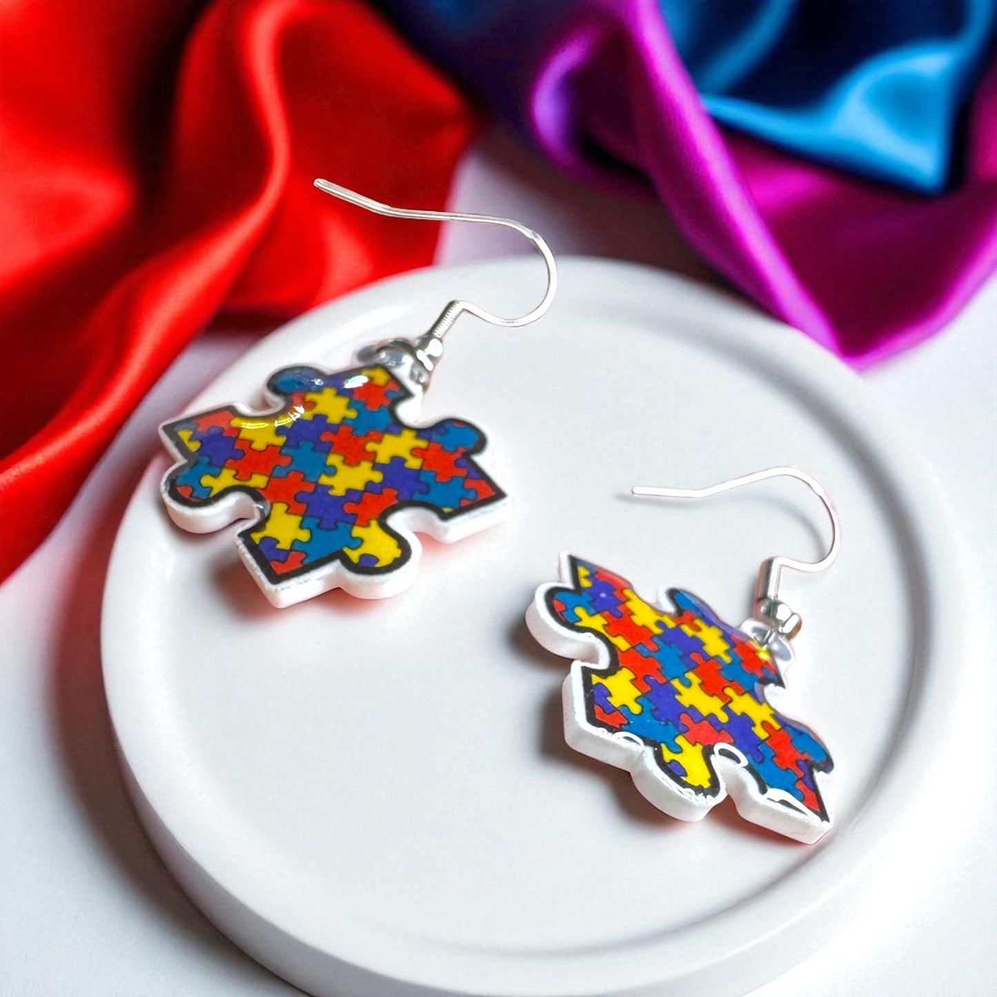 Brighten Your Look with Autism Awareness Puzzle Piece Earrings – Colorful, Meaningful & Lightweight!