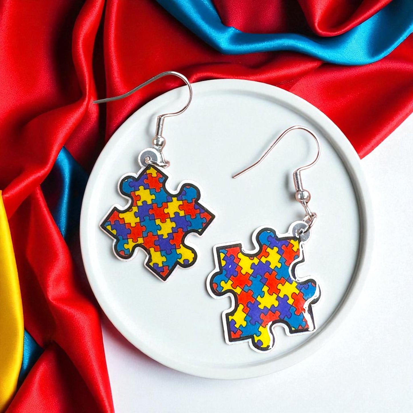 Brighten Your Look with Autism Awareness Puzzle Piece Earrings – Colorful, Meaningful & Lightweight!