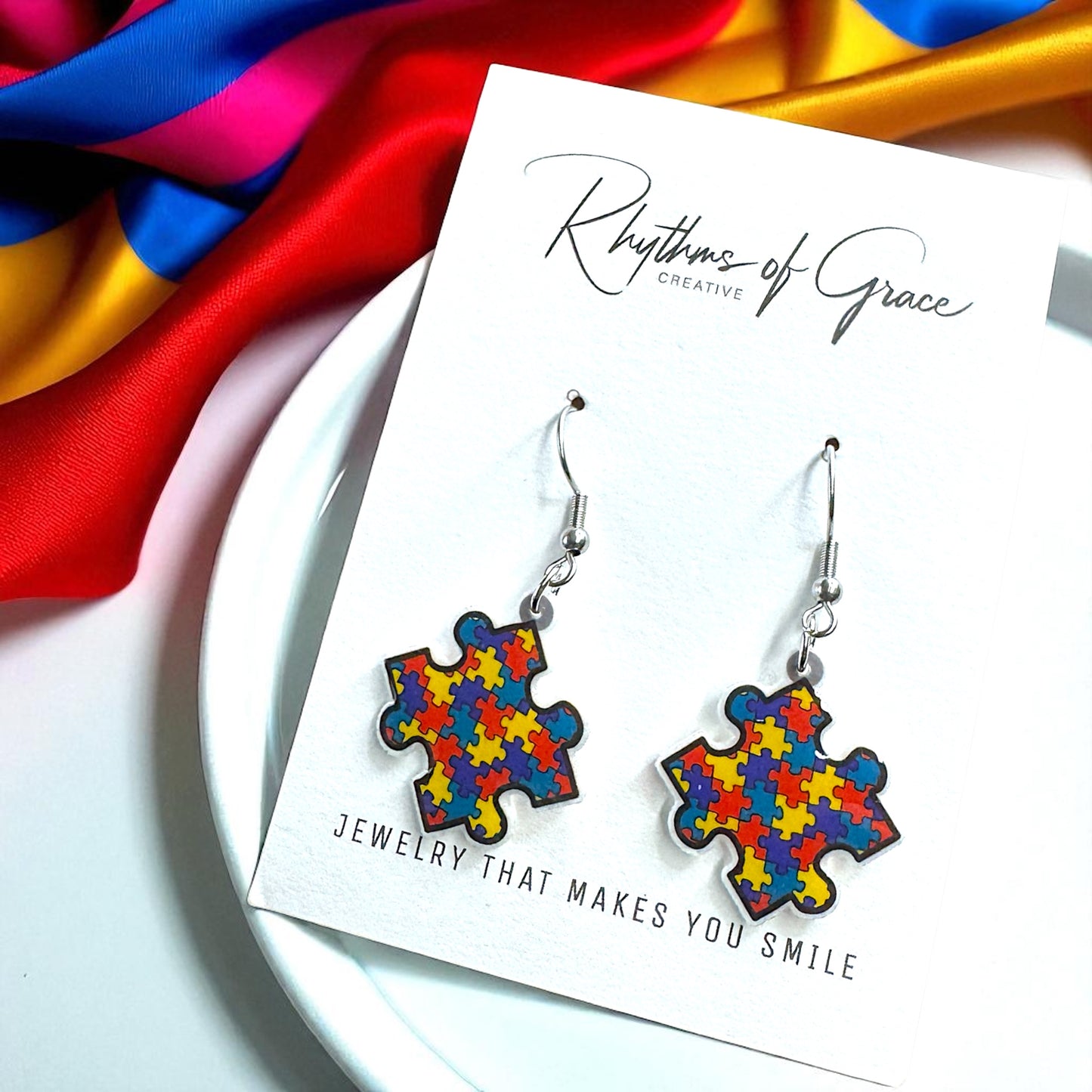 Brighten Your Look with Autism Awareness Puzzle Piece Earrings – Colorful, Meaningful & Lightweight!
