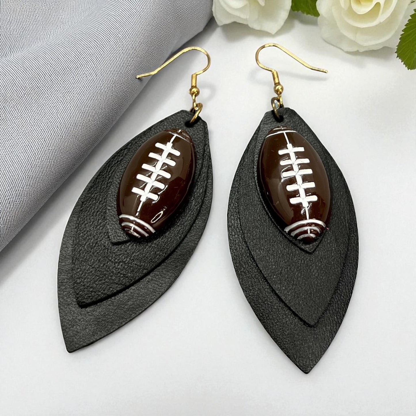 Friday Night Lights + Dance Vibes: Black Layered Football Charm Earrings
