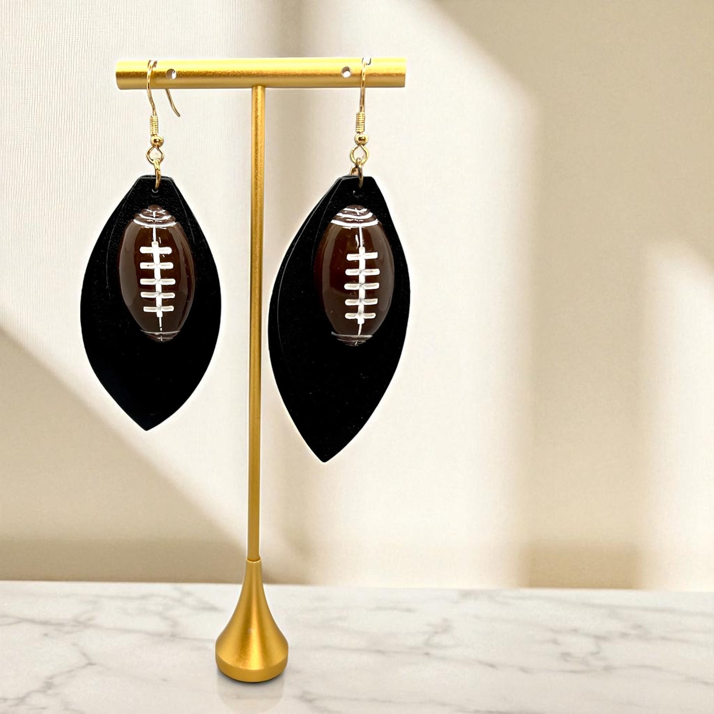 Friday Night Lights + Dance Vibes: Black Layered Football Charm Earrings