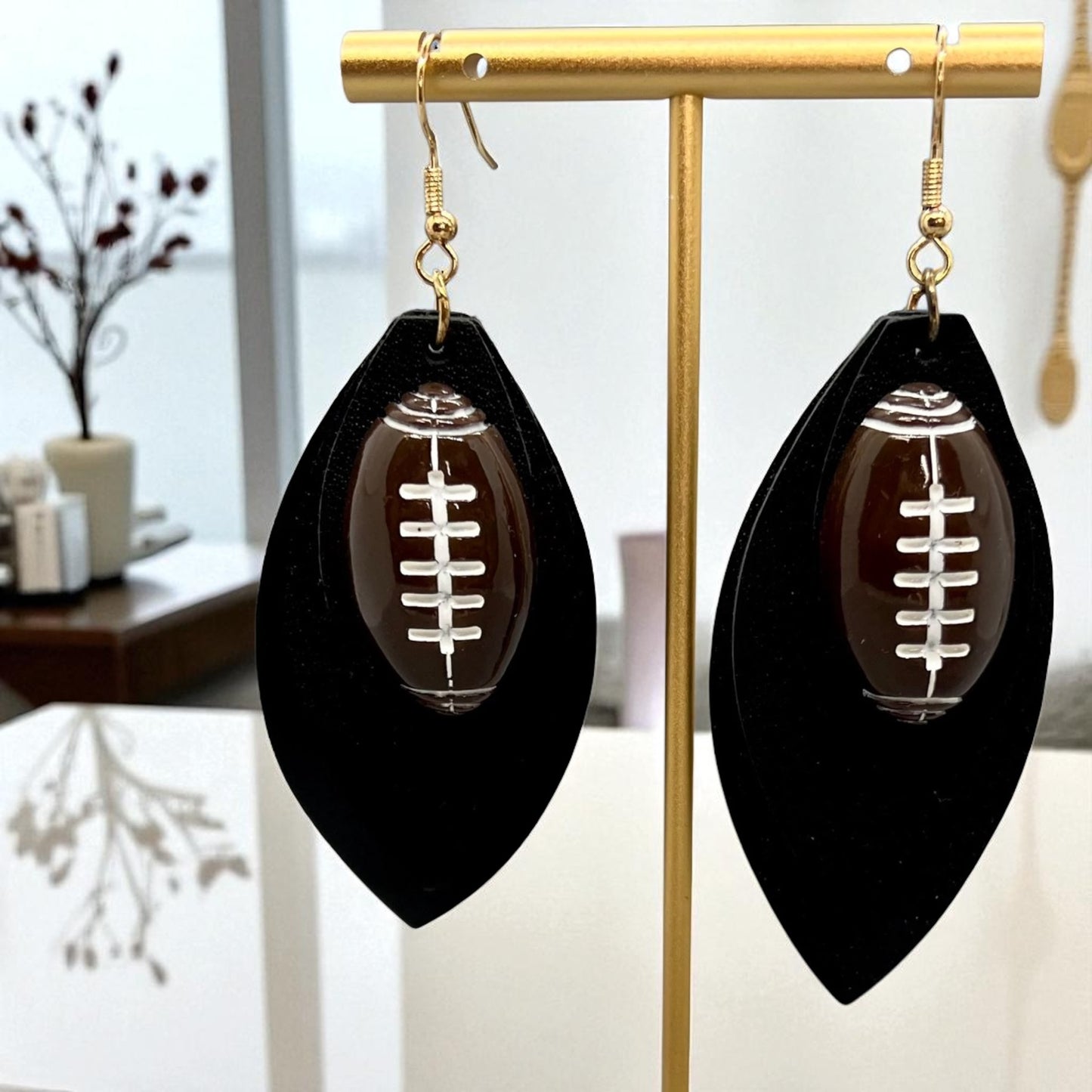 Friday Night Lights + Dance Vibes: Black Layered Football Charm Earrings