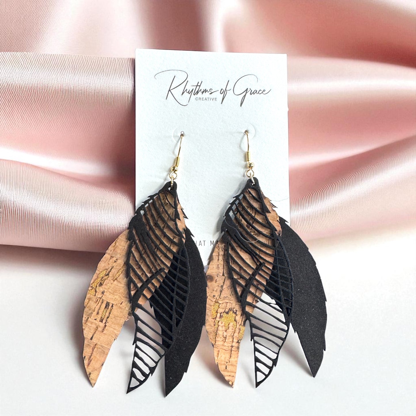 Western Cork & Leather Dangle Earrings – Longhorn or Feather | Boho Rodeo Jewelry