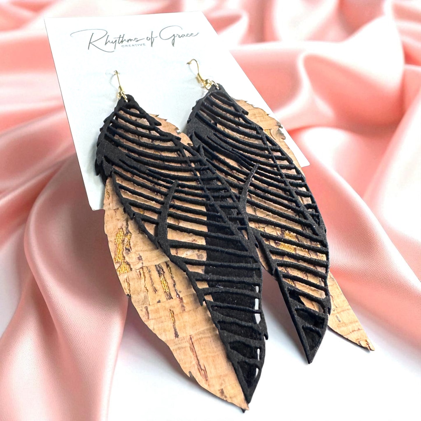 Western Cork & Leather Dangle Earrings – Longhorn or Feather | Boho Rodeo Jewelry