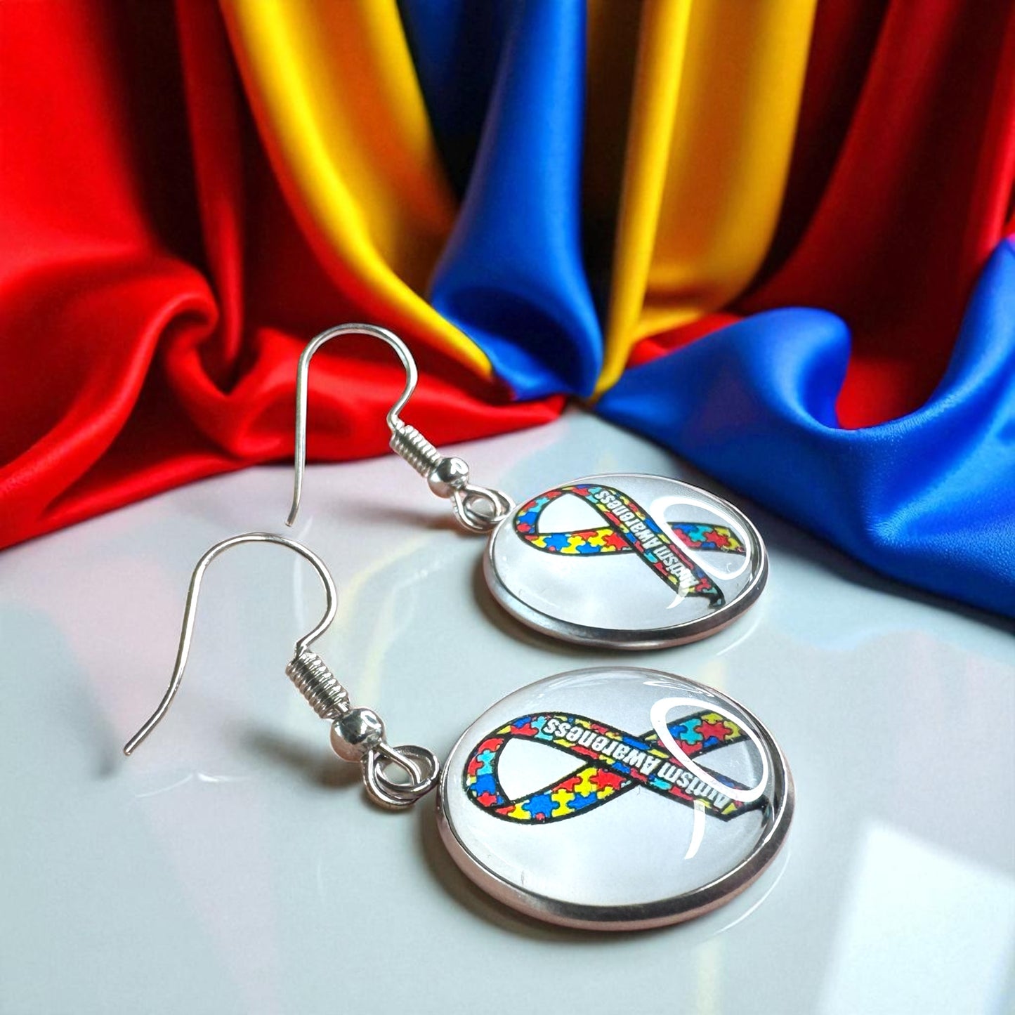 Autism Awareness Dangle Earrings โ 2 Colorful Cabochon Designs