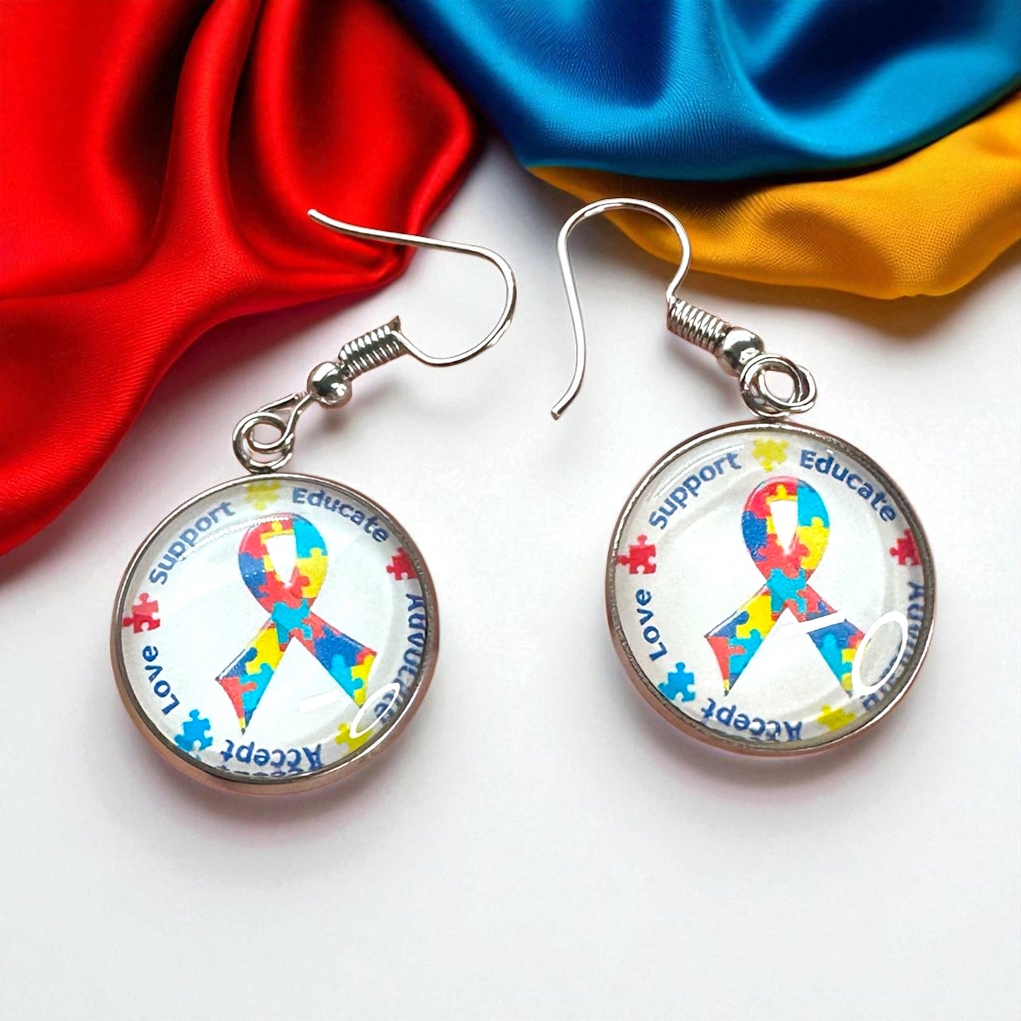 Autism Awareness Dangle Earrings โ 2 Colorful Cabochon Designs