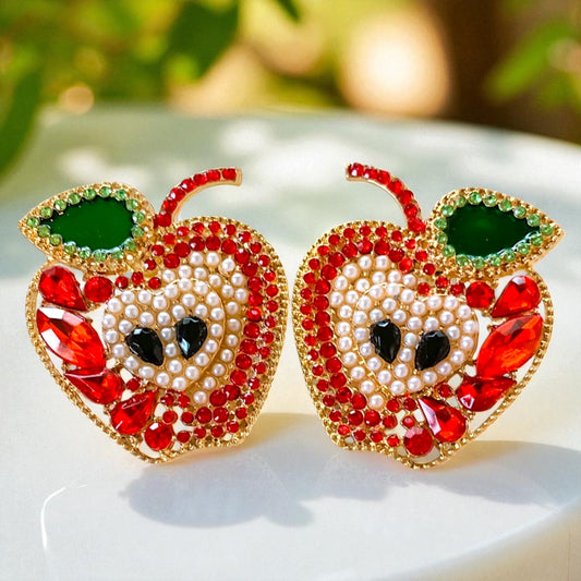 Sparkle into Back-to-School Season: Oversized Rhinestone Apple Dangle Earrings 🍎