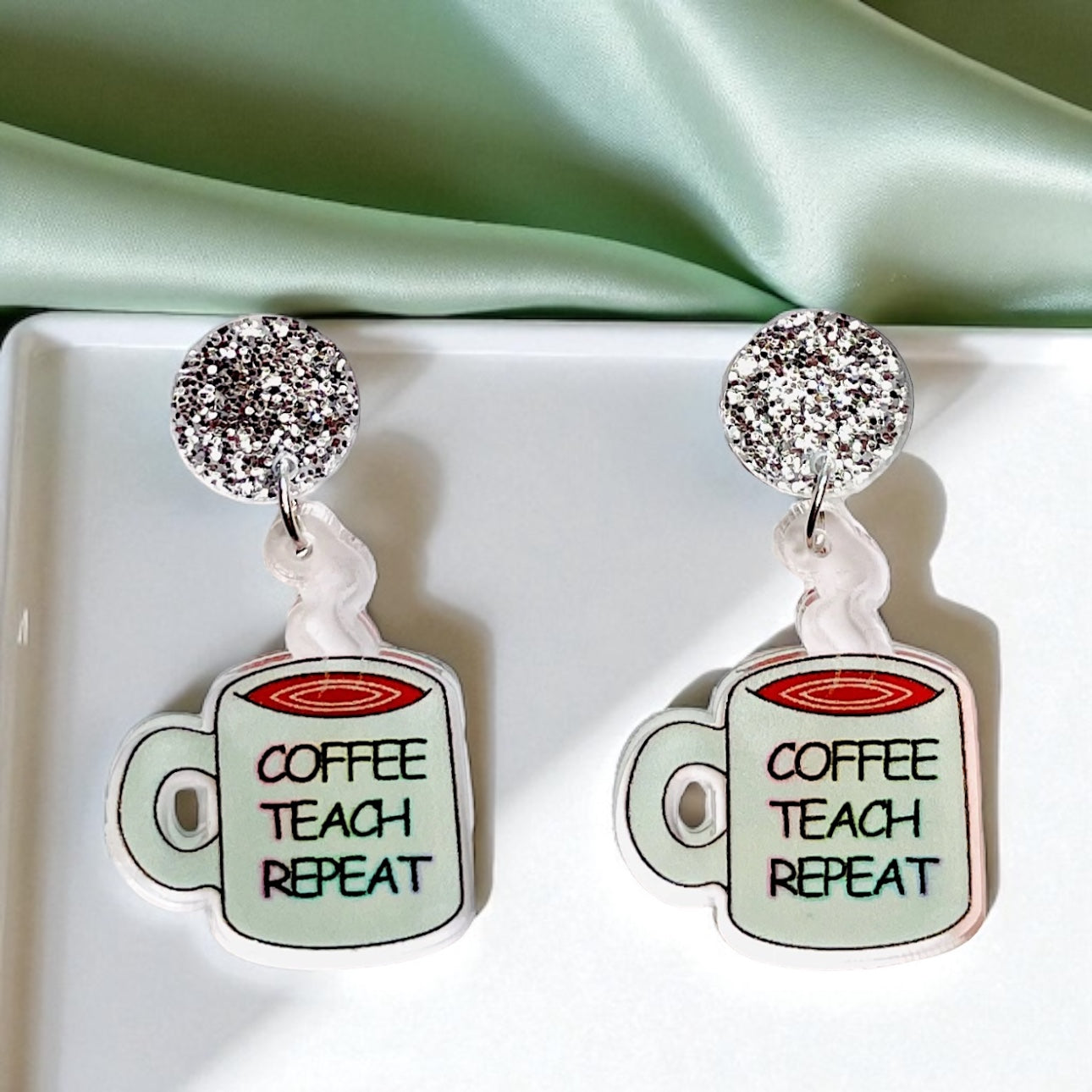 Coffee Teach Repeat Earrings – Caffeinated Style for Every Teacher! ☕