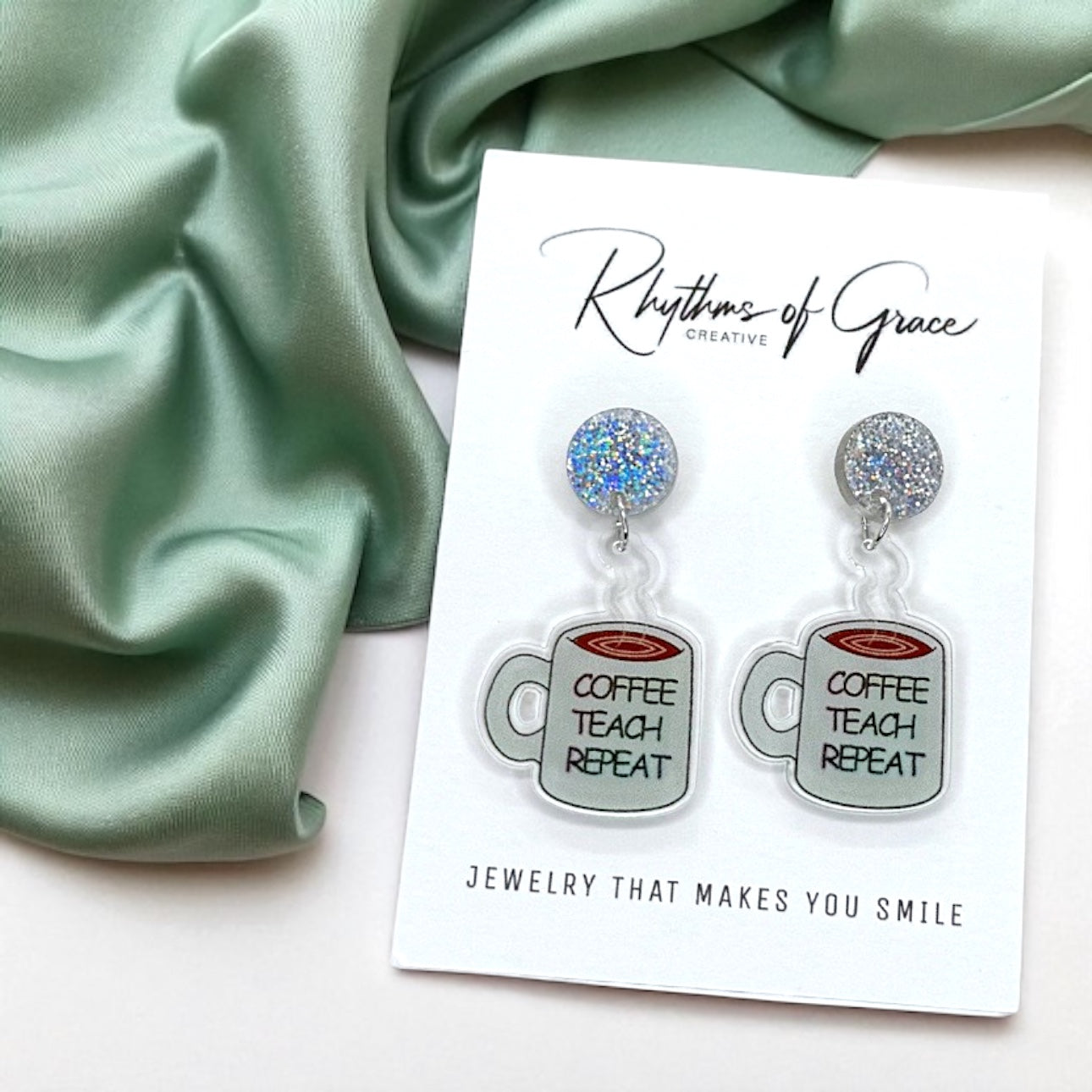 Coffee Teach Repeat Earrings – Caffeinated Style for Every Teacher! ☕