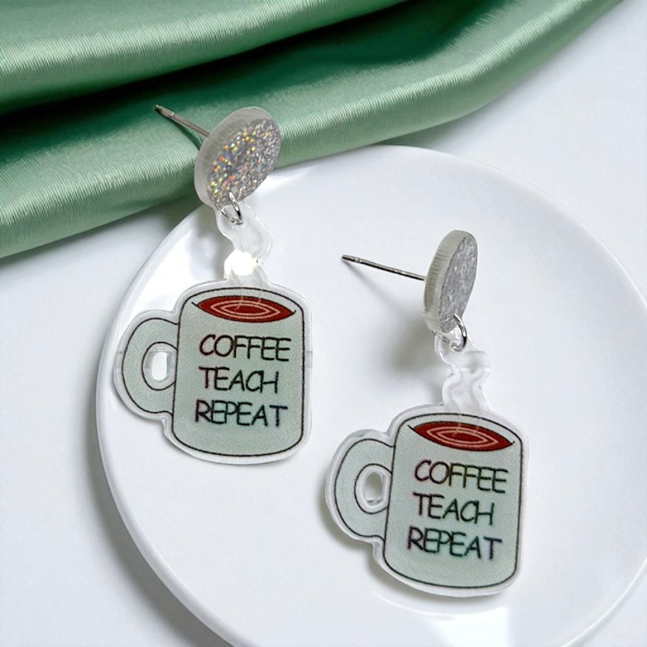 Coffee Teach Repeat Earrings – Caffeinated Style for Every Teacher! ☕