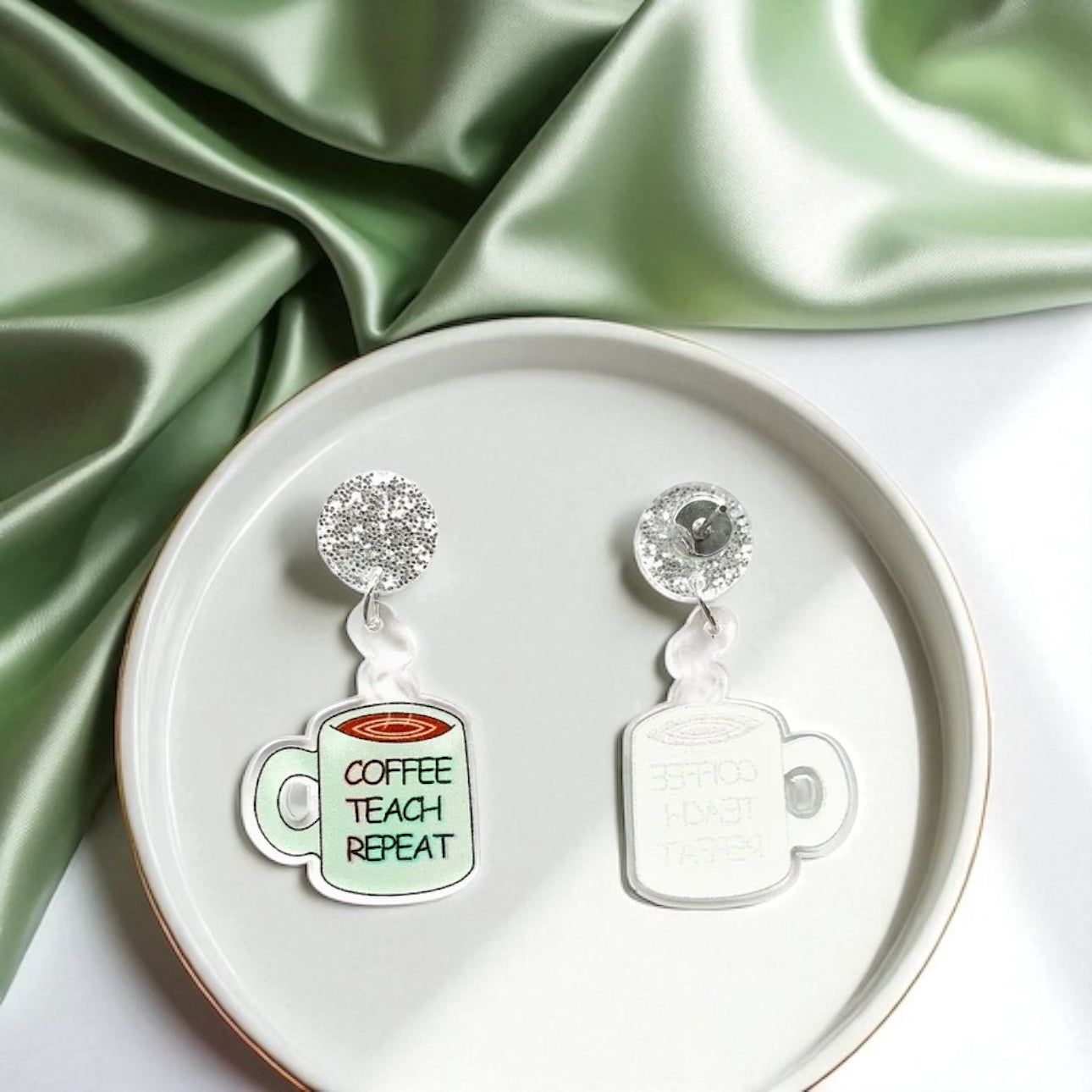 Coffee Teach Repeat Earrings – Caffeinated Style for Every Teacher! ☕