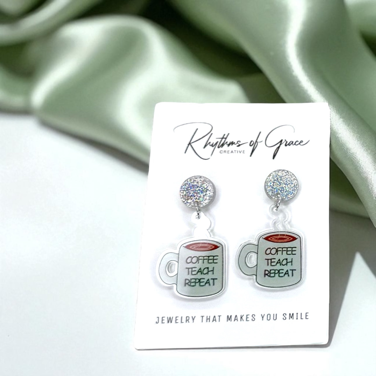 Coffee Teach Repeat Earrings – Caffeinated Style for Every Teacher! ☕