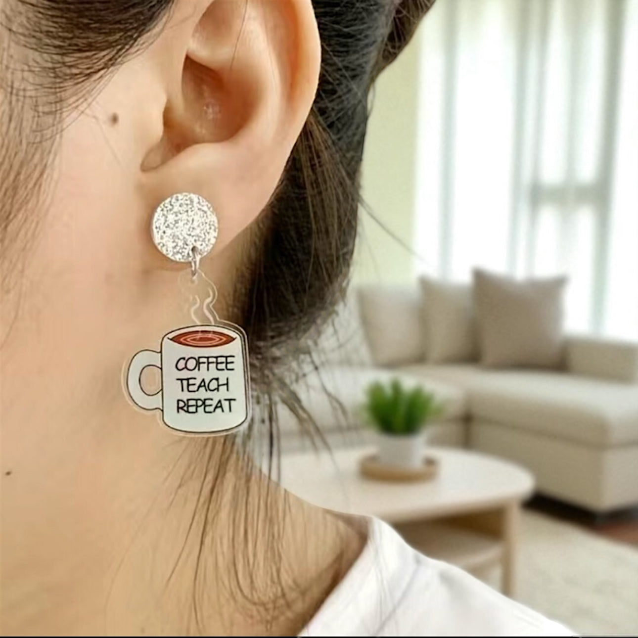 Coffee Teach Repeat Earrings – Caffeinated Style for Every Teacher! ☕