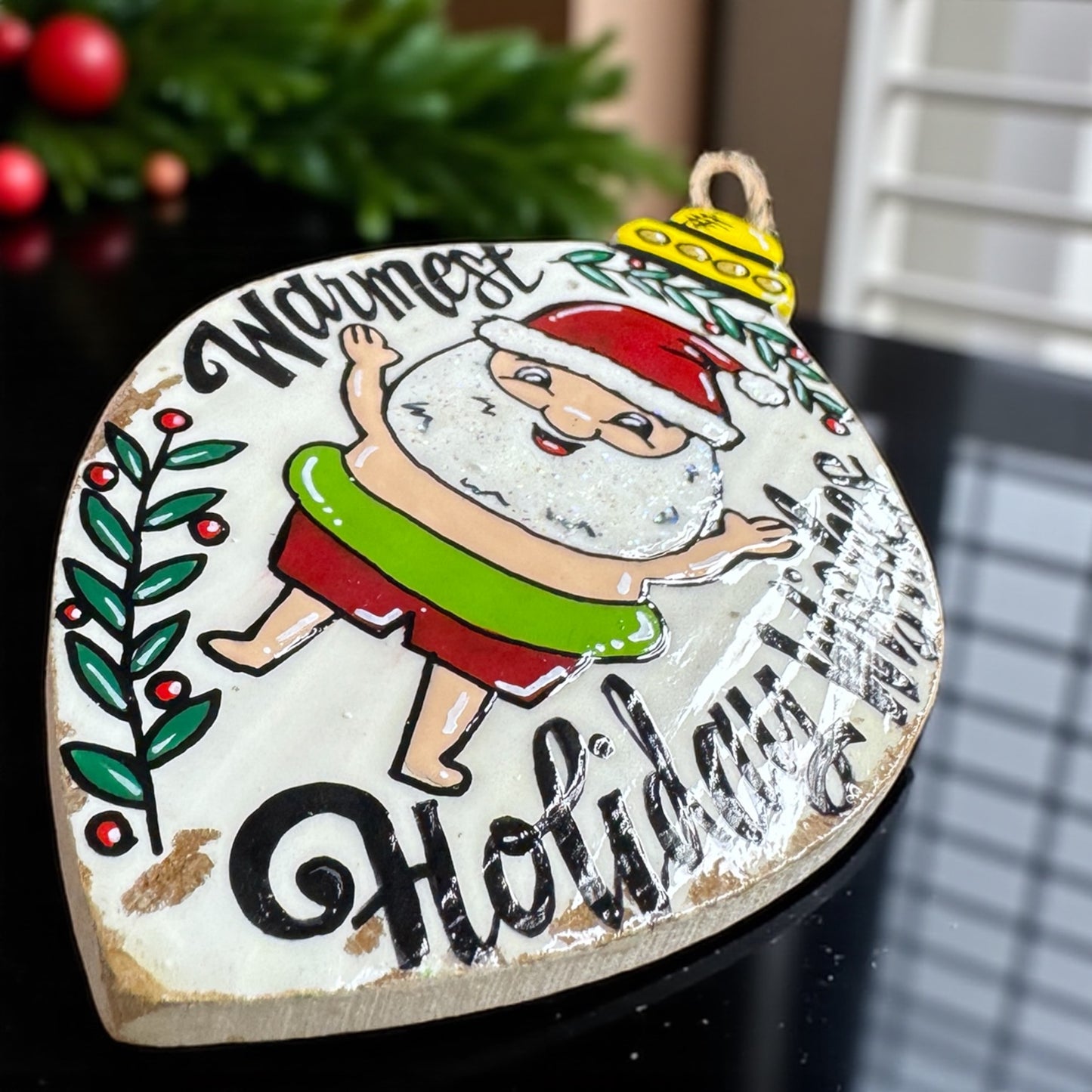 Warmest Holiday Wishes Ornament – Santa’s On Vacation! 🎅🌴