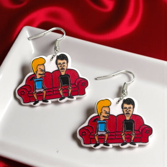 Retro Beavis & Butthead Earrings - Colorful 90's Cartoon Show Jewelry
