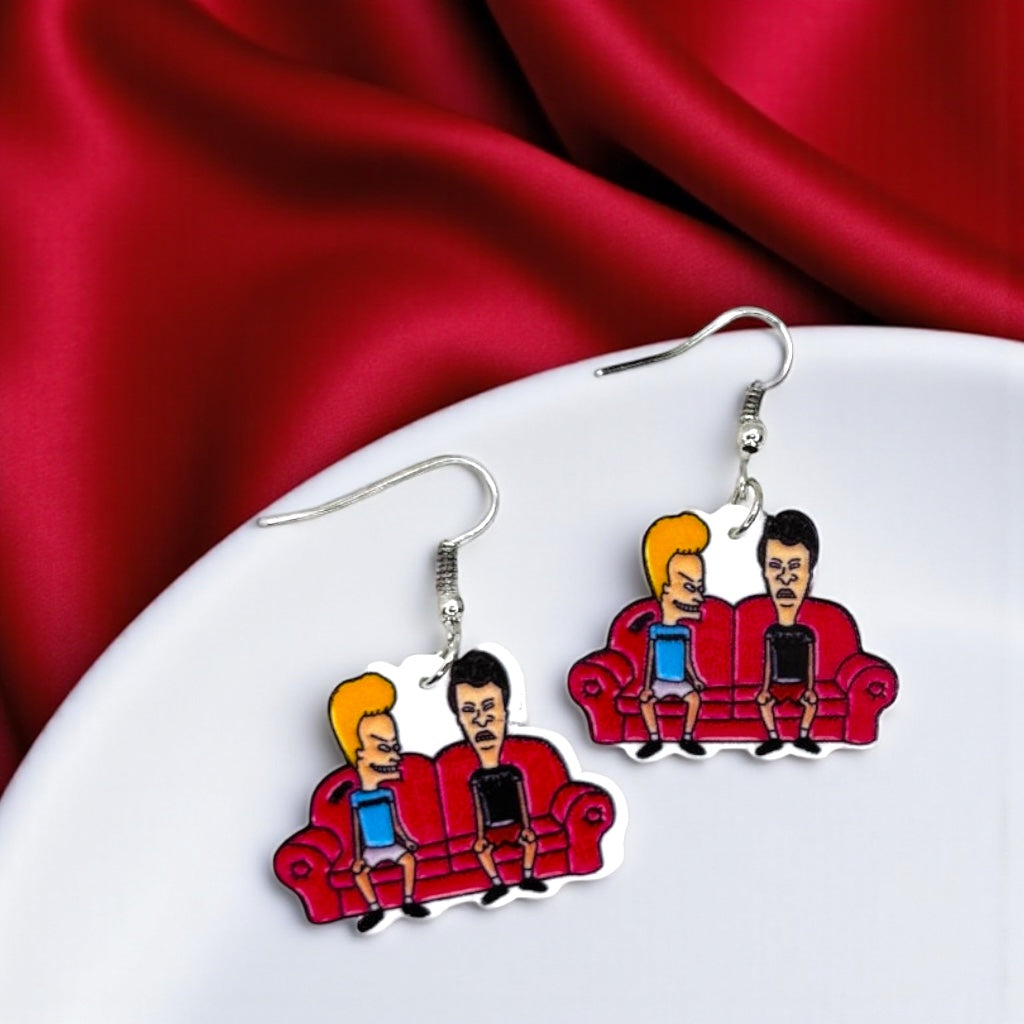 Retro Beavis & Butthead Earrings - Colorful 90's Cartoon Show Jewelry