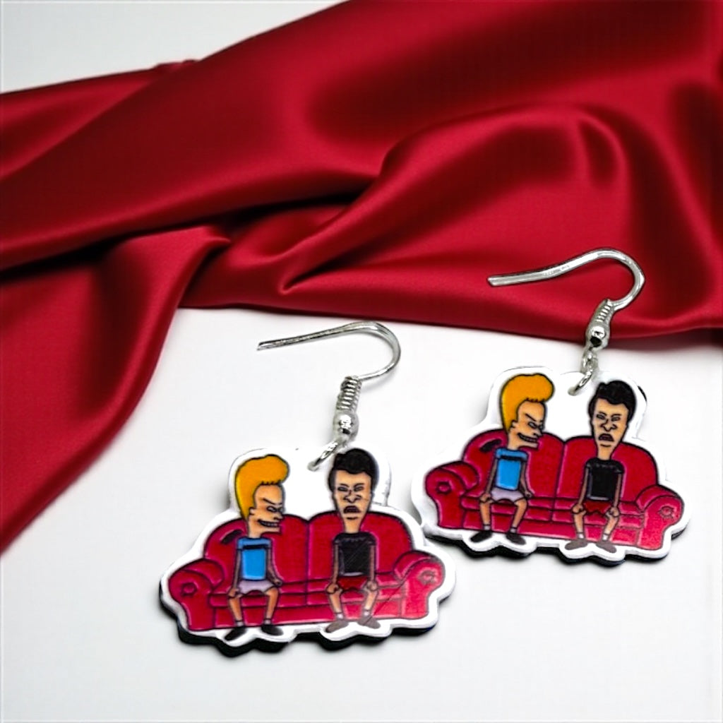 Retro Beavis & Butthead Earrings - Colorful 90's Cartoon Show Jewelry