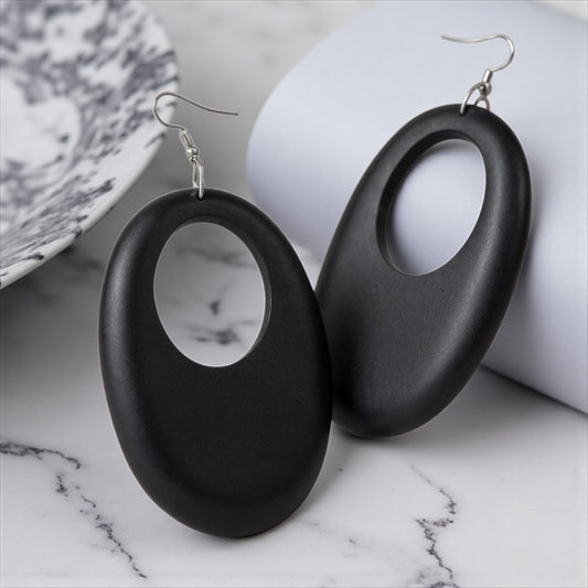 Go Big & Boho: Black Wooden Oval Dangle Earrings - Rhythms of Grace Creative