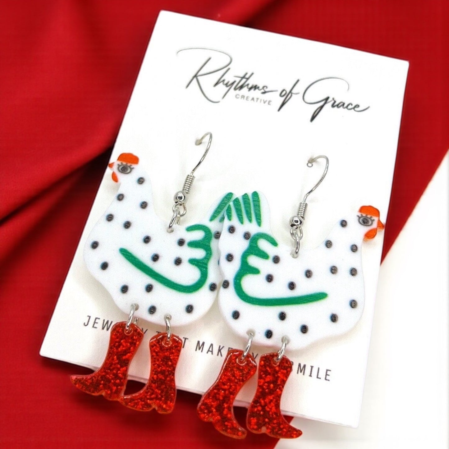 Strut Your Stuff: Chicken with Red Boots Earrings!