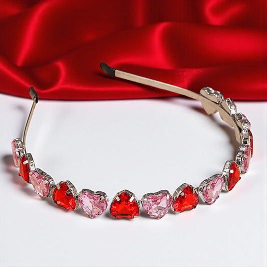 Sweeten Your Style: Pink and Red Heart Rhinestone Headband! 💖