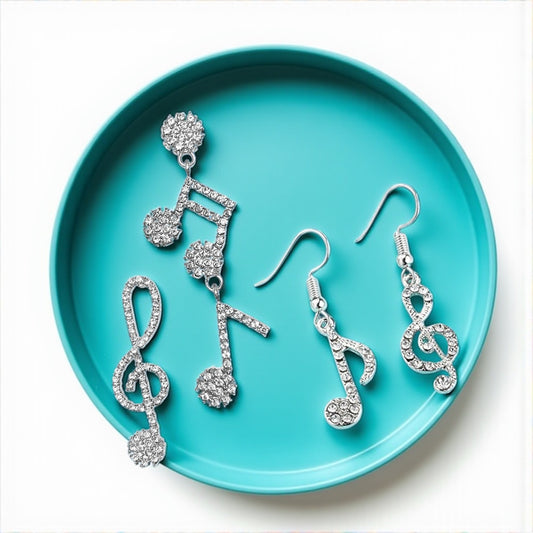Sparkle & Shine: Rhinestone Musical Notes Dangle Earrings 🎶