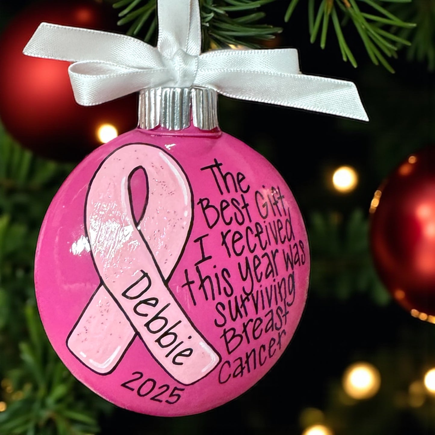 Christmas Ornament: "The Best Gift I Received This Year Was Surviving Breast Cancer"