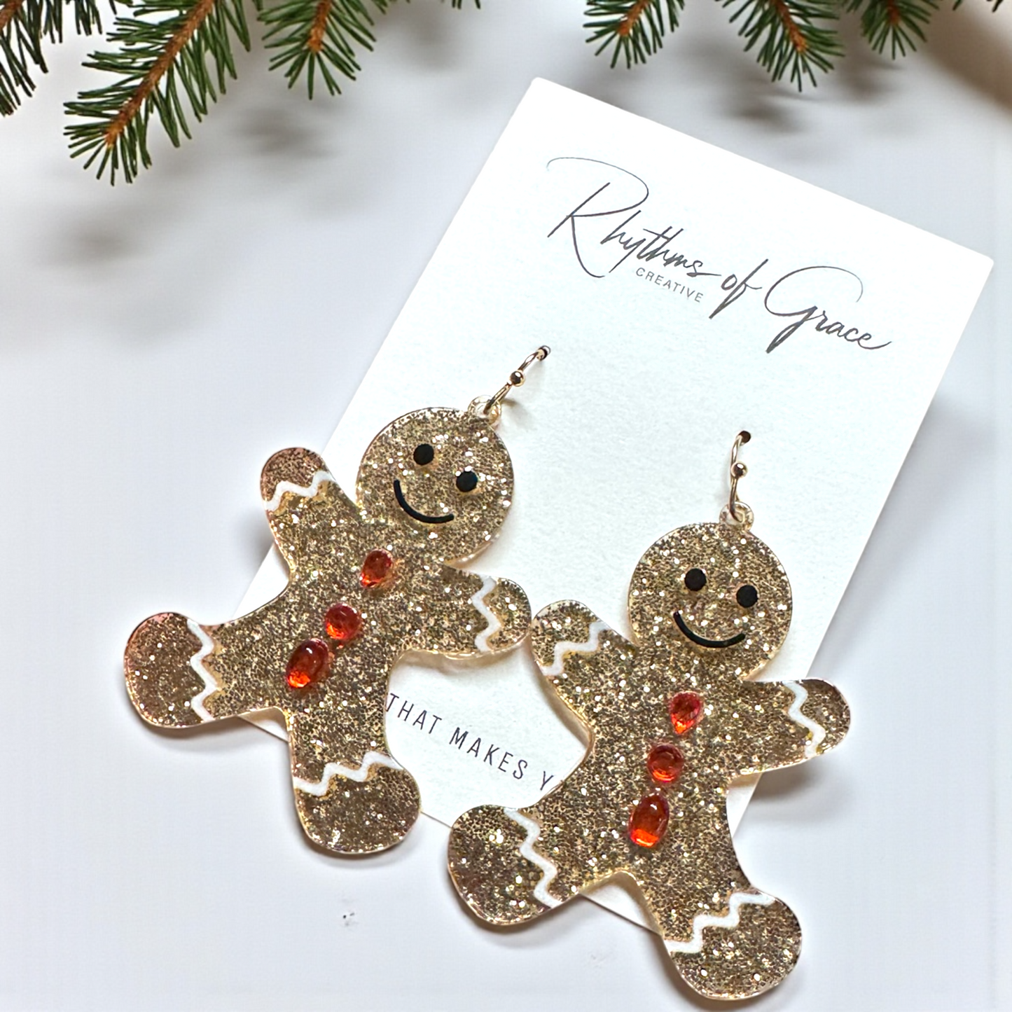 Sparkly Gingerbread Man Earrings – Sparkly Christmas Cookie Dangle Earrings