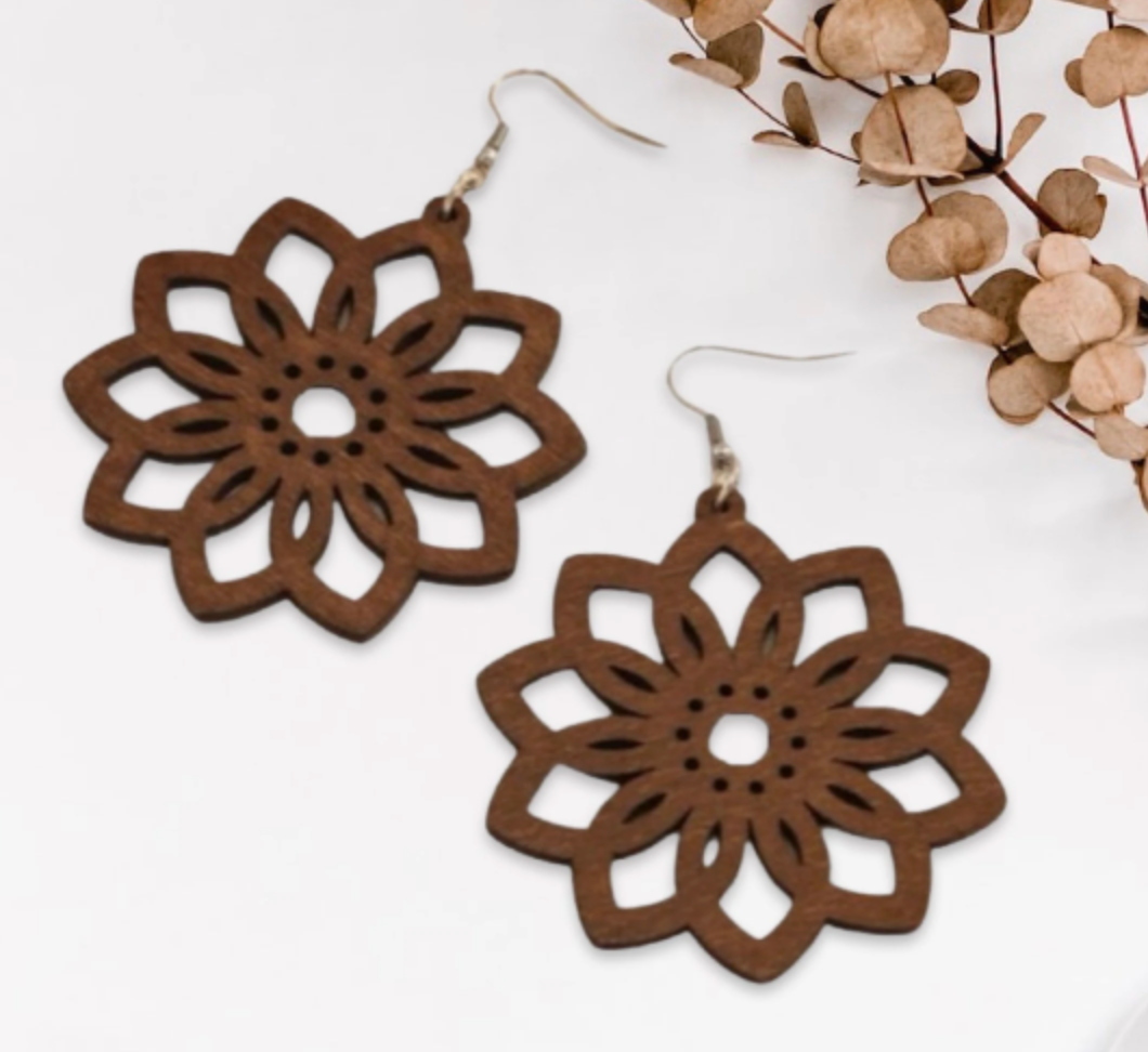 Boho Blossom: Handmade Wood Flower Dangle Earrings 🌸 - Rhythms of Grace Creative