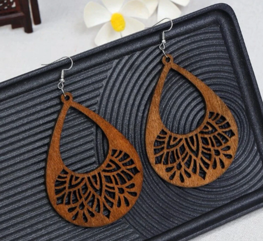 Teardrop Wood Earrings - Boho Style, Handmade Earrings, Boho Jewelry, Western Earrings, Black Earrings, Wooden Earrings, Bohemian Style - Rhythms of Grace Creative