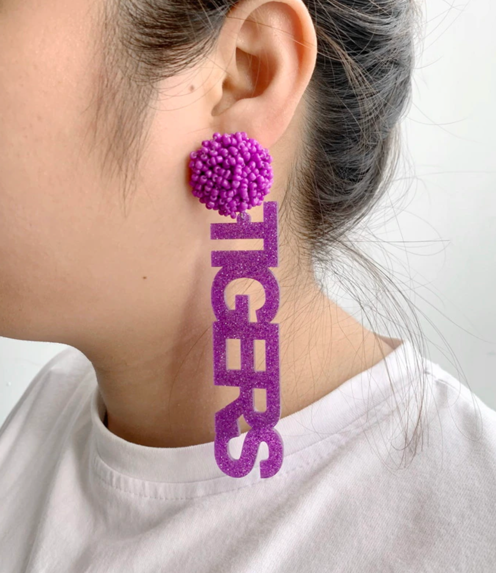 Geaux Tigers Earrings - Tiger Earrings, College Football Earrings, Handmade Jewelry, Purple and Gold, Football, Handmade Earrings, Louisiana - Rhythms of Grace Creative