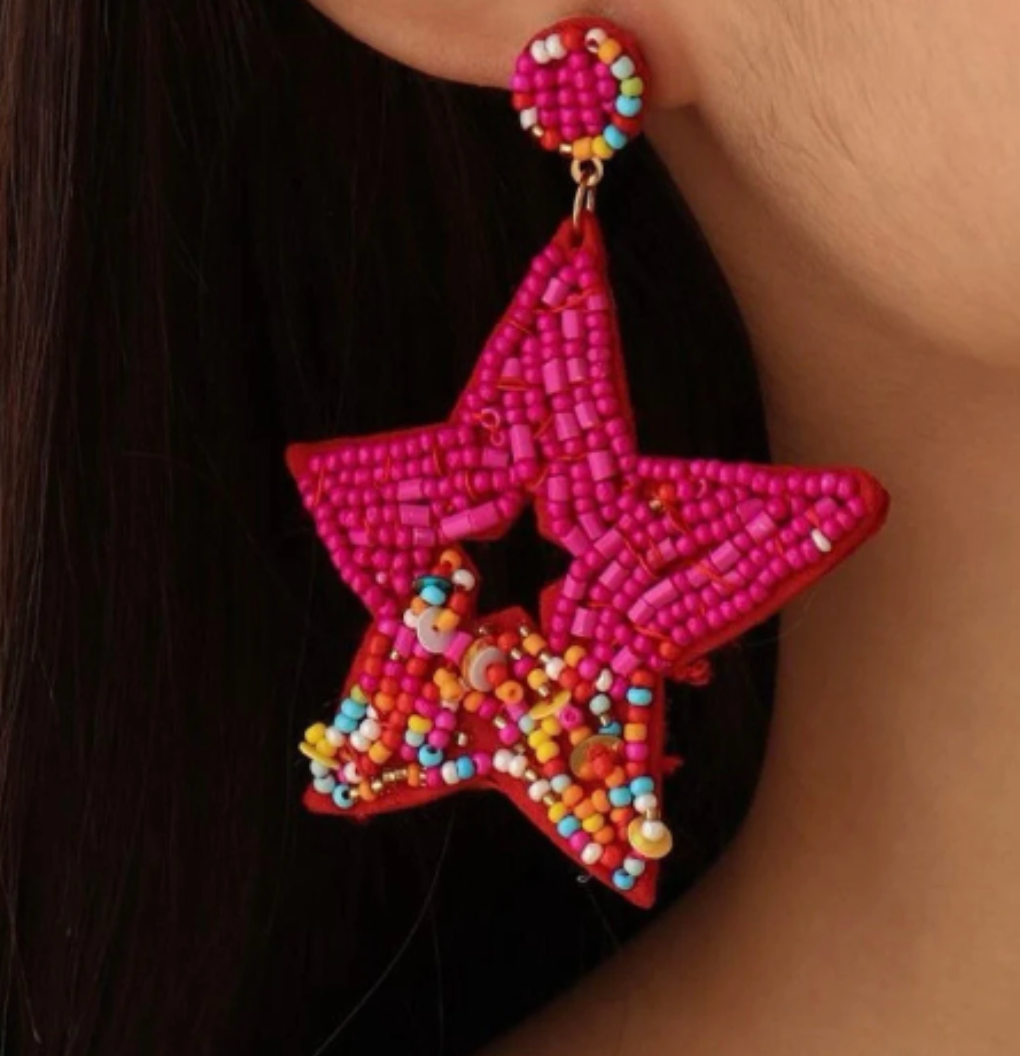 Hot Pink Beaded Star Earrings – Summer Vibes & Sparkly Style! - Rhythms of Grace Creative