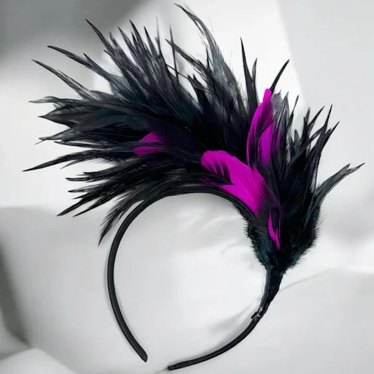 Stunning Pink & Black Feathered Headband