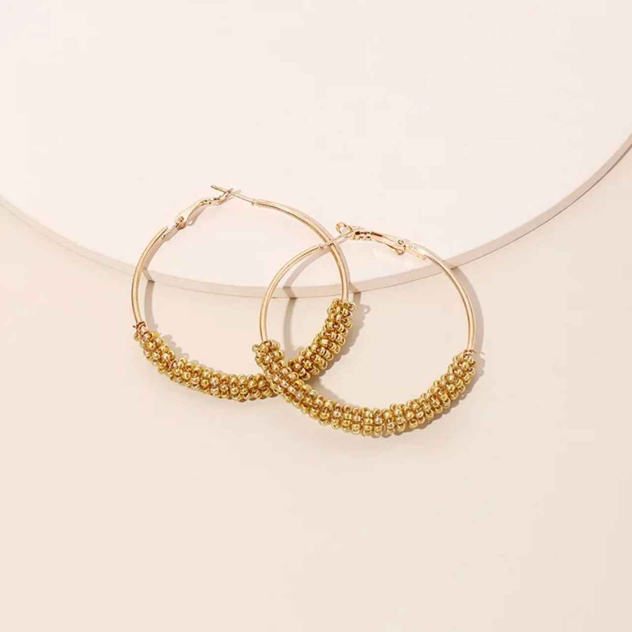 Golden Hour – Elegant Beaded Hoop Earrings ✨