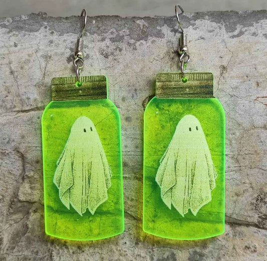 Spooktacular Handmade Jar Ghost Earrings - NWT Halloween Jewelry! Costume