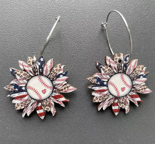 Baseball Hoop Earrings - Handmade Jewelry, Baseball Mom, Sports Accessories, Handmade Earrings, Baseball Jewelry, Baseball Dangle Earrings