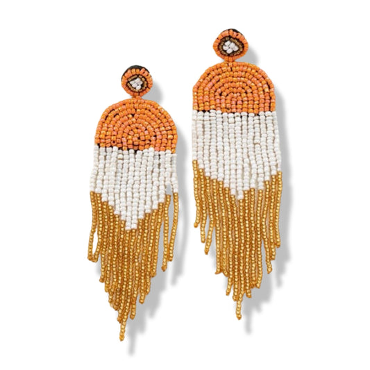 Autumn Beaded Boho Earrings - Handmade Earrings, Bohemian Earrings, Beaded Earrings, Handmade Jewelry, Fall Colors, Orange Earrings