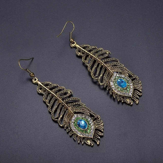 Feathered Sparkle: Stunning Peacock Dangle Earrings – Flutter into Style!