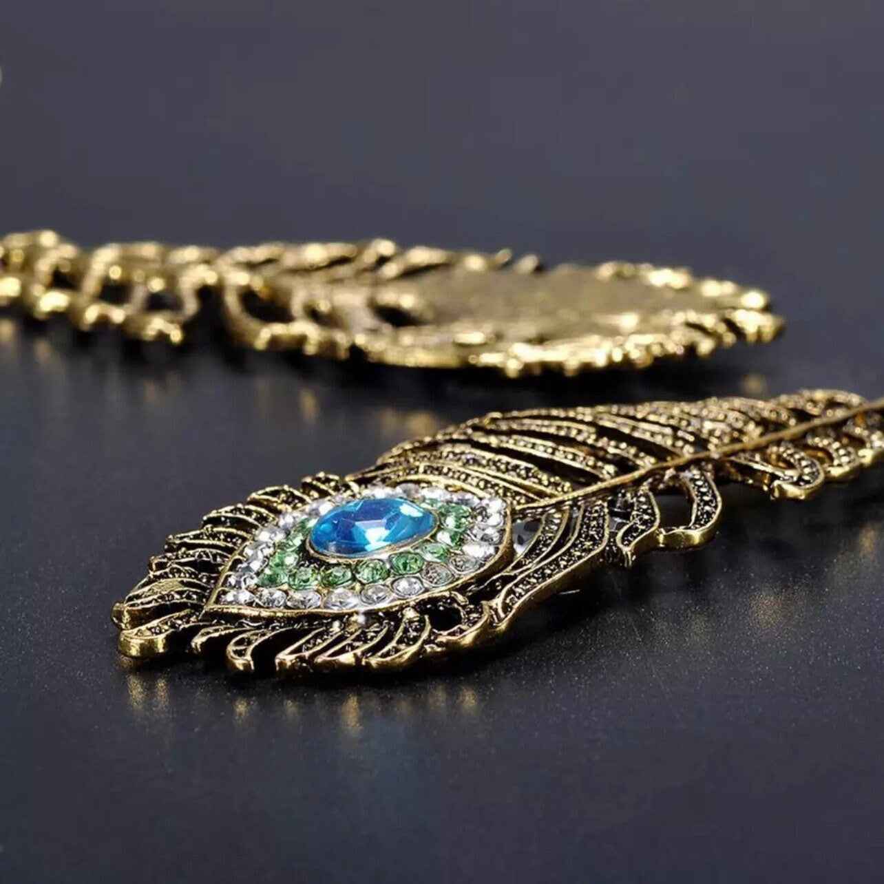Feathered Sparkle: Stunning Peacock Dangle Earrings – Flutter into Style!