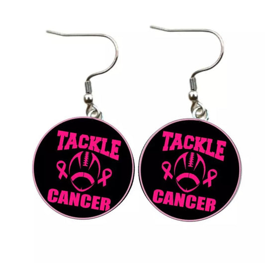 Breast Cancer Awareness Earrings - Handmade Jewelry, Save the TaTas, Tackle Cancer Earrings, Pink Ribbon, Cancer Ribbon, Breast Cancer