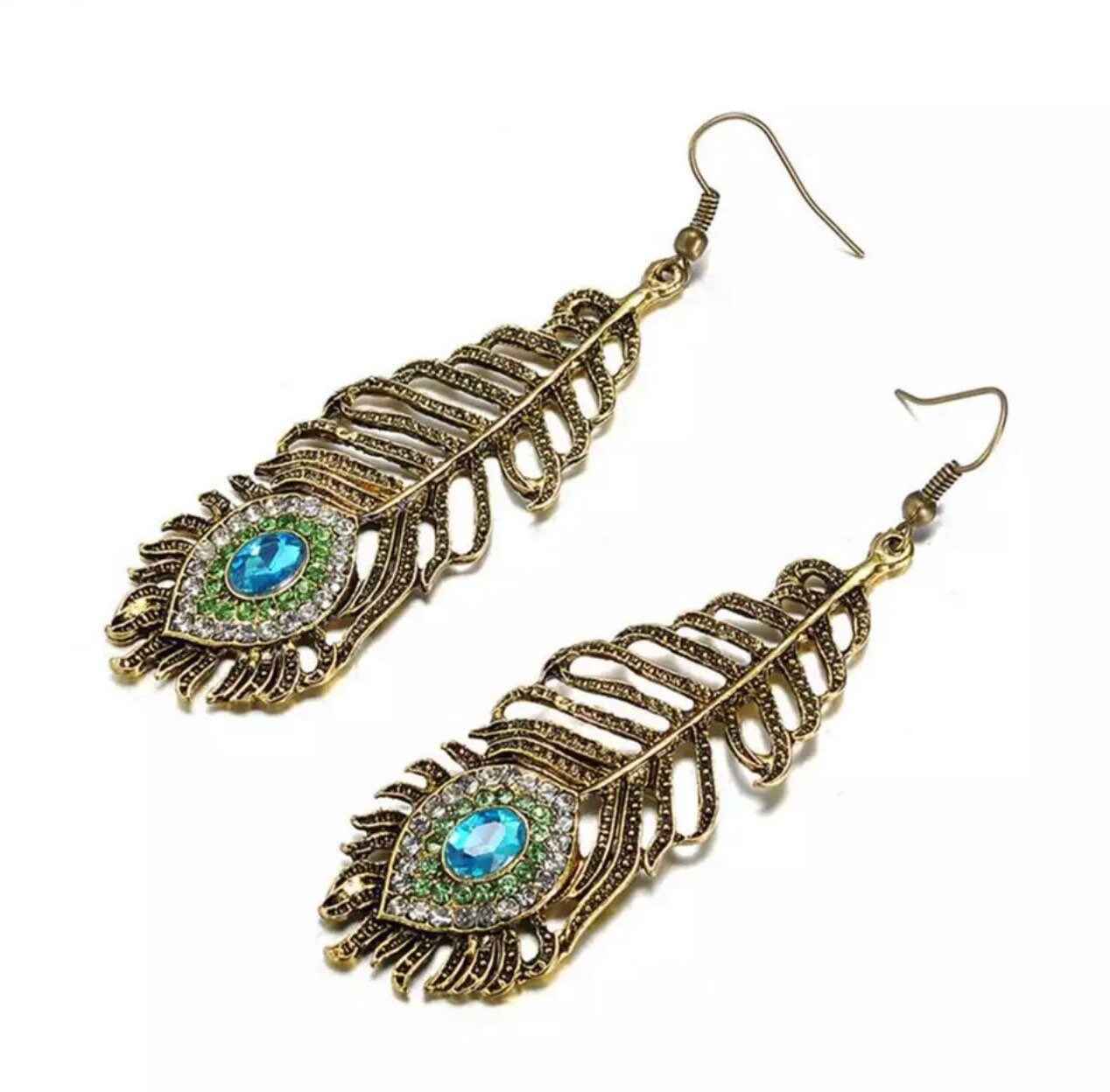 Feathered Sparkle: Stunning Peacock Dangle Earrings – Flutter into Style!