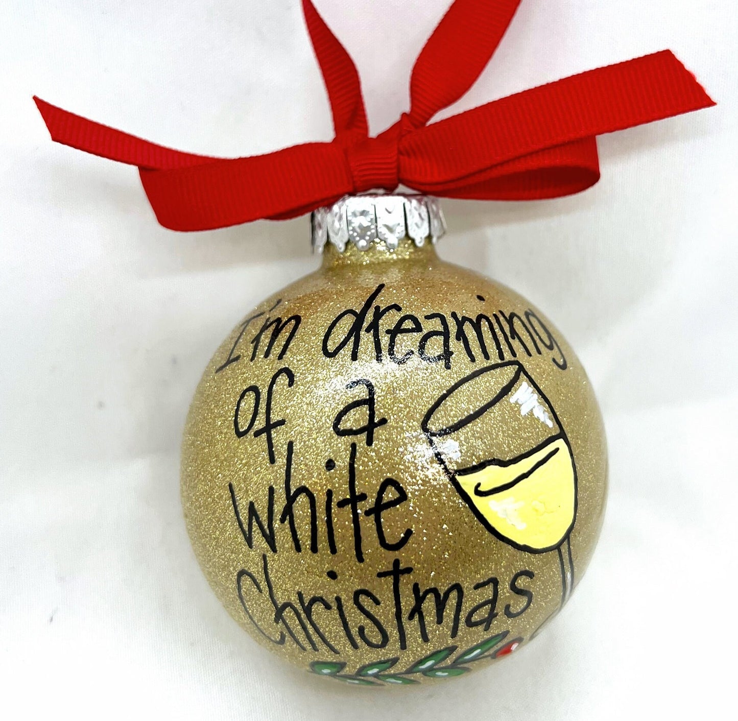 I'm Dreaming of a White Christmas Ornament - White Wine, Christmas Ornament, Holiday Ornament, Wine Glass, Ornament Exchange, Wine Lover - Rhythms of Grace Creative