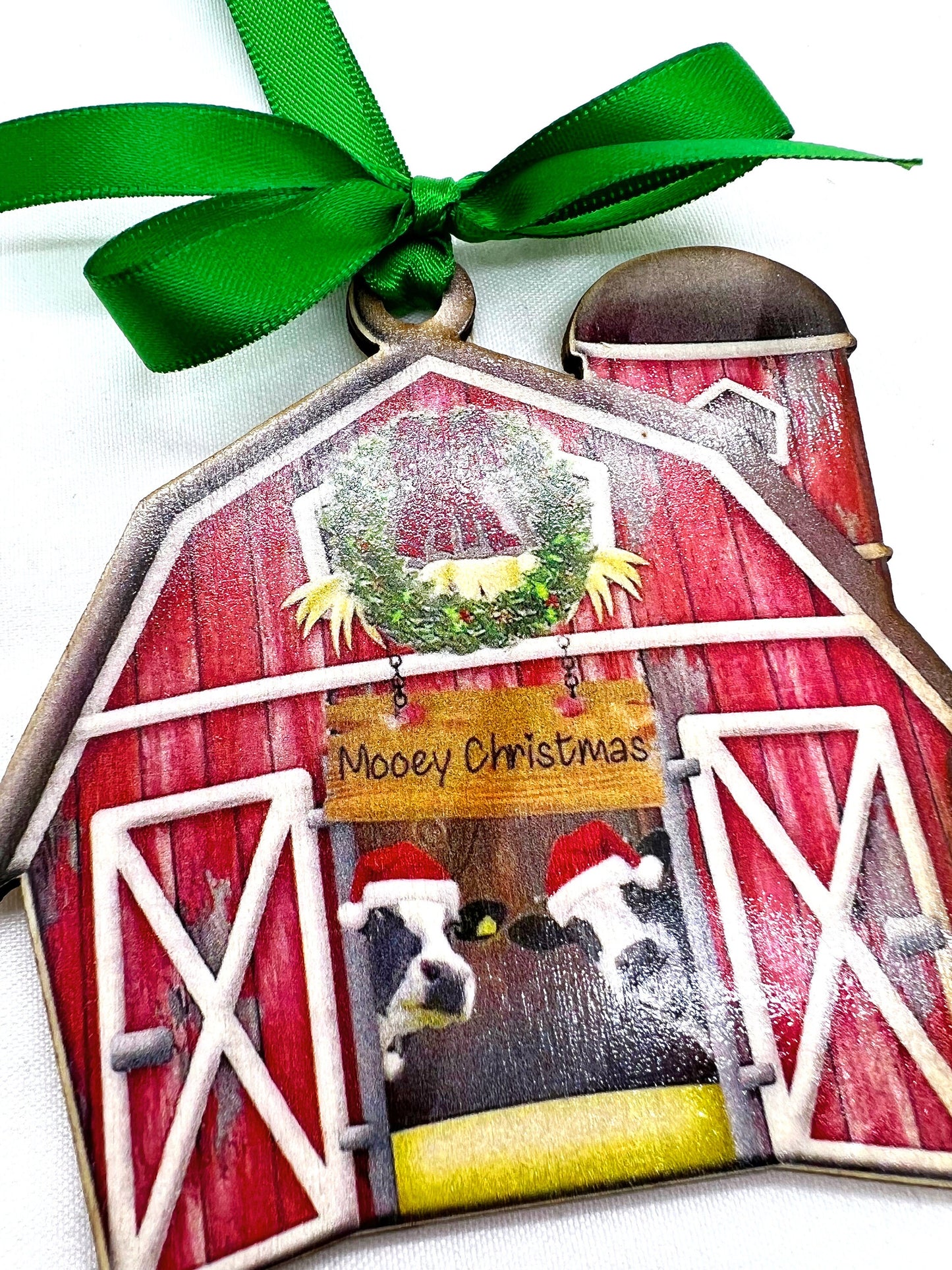 Red Barn Ornament - Farm Ornament, Christmas Ornament, Holiday Ornament, Farmer Gift, Mooey Christmas, Red Barn, Cow Ornament, Sublimation - Rhythms of Grace Creative